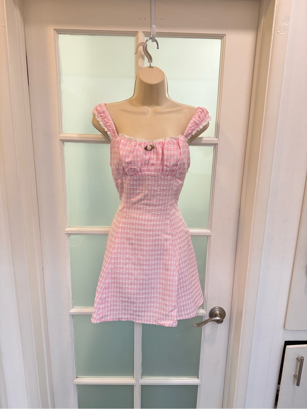 Fashion Nova Pink Gingham Square-Neck Mini Dress